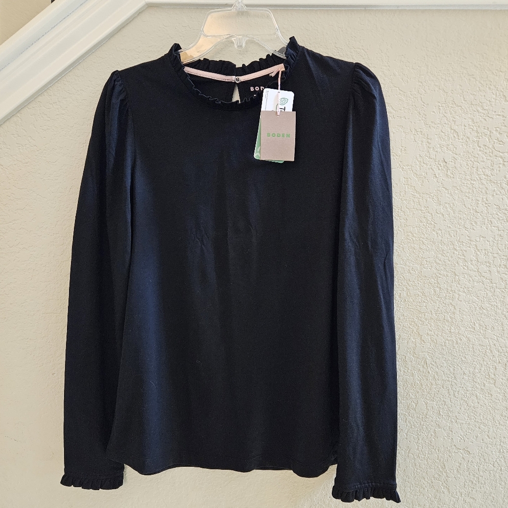 NWT BODEN Black Women's Supersoft Frill Detail Top Size 10 - Picture 7 of 8